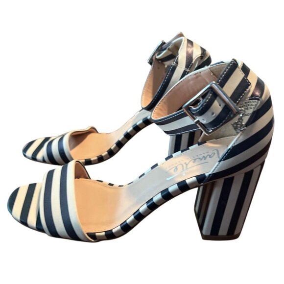 Nanette Lepore Tilda striped heel sandals navy 8 M - Picture 8 of 9